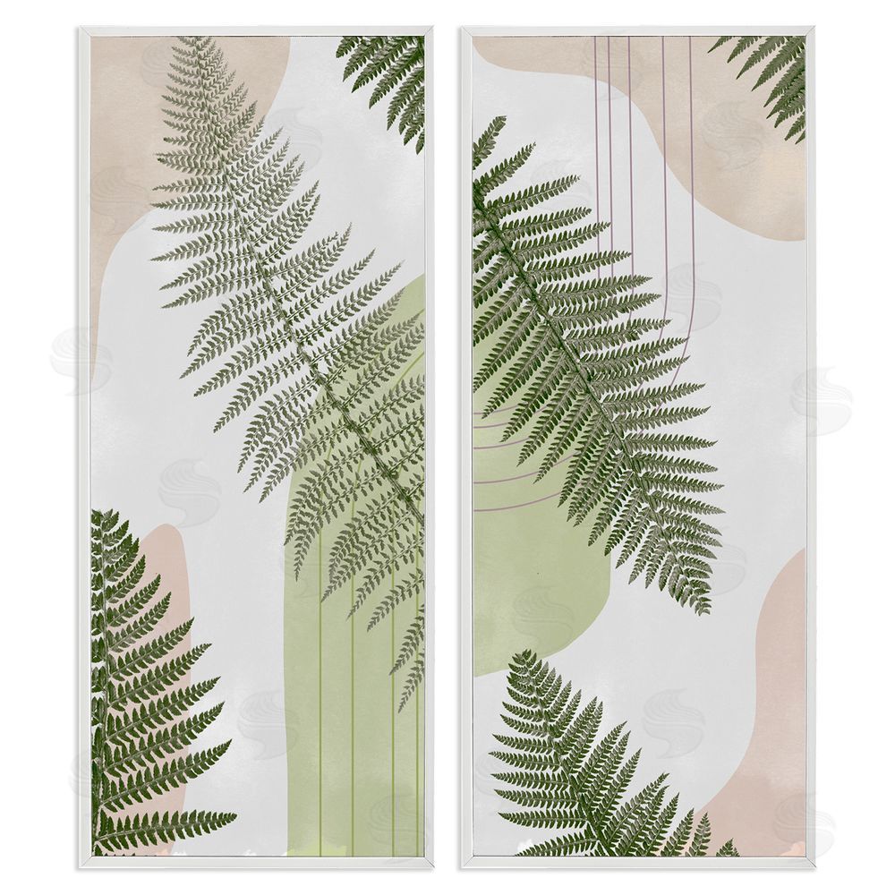 Ziwei Li Fern Leaves Pastel Geometric White Framed Giclee Wall Art Print