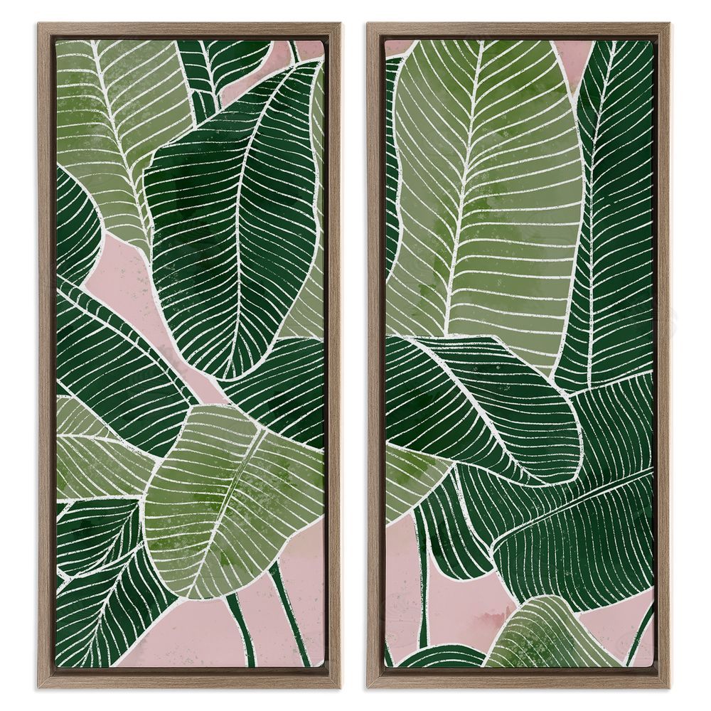 Ziwei Li Contemporary Jungle Vegetation Leaves Brown Floating Frame Canvas Wall Art Print