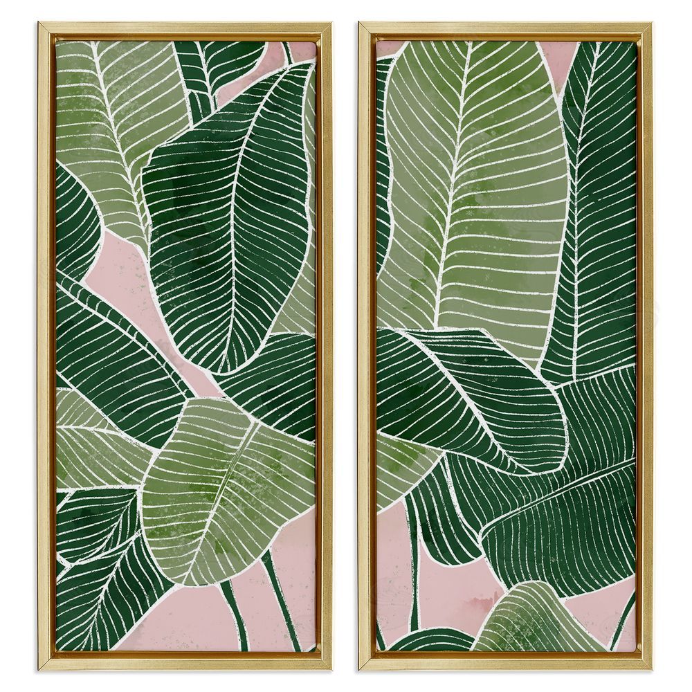 Ziwei Li Contemporary Jungle Vegetation Leaves Gold Floating Frame Canvas Wall Art Print