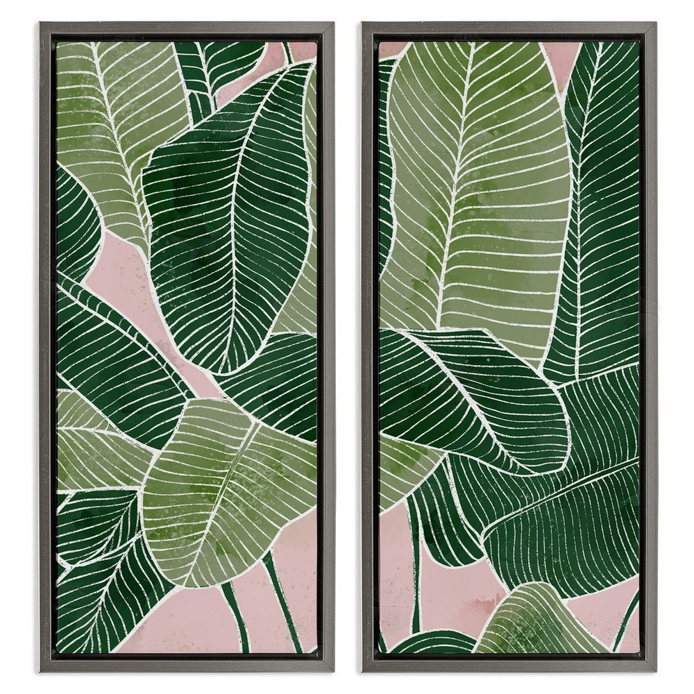 Ziwei Li Contemporary Jungle Vegetation Leaves Gray Floating Frame Canvas Wall Art Print