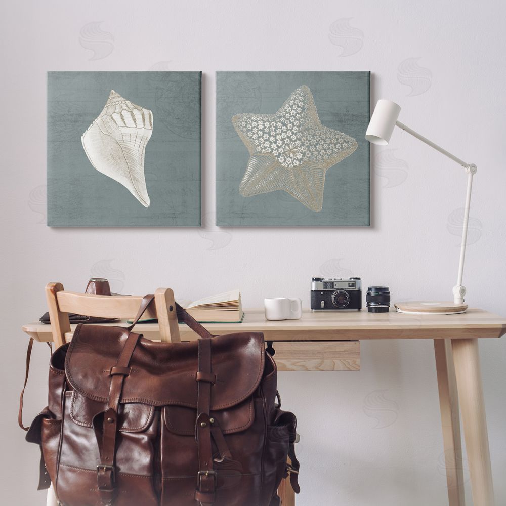 Piddix Sea Life Conch Starfish Nautical Canvas Wall Art Print in Room