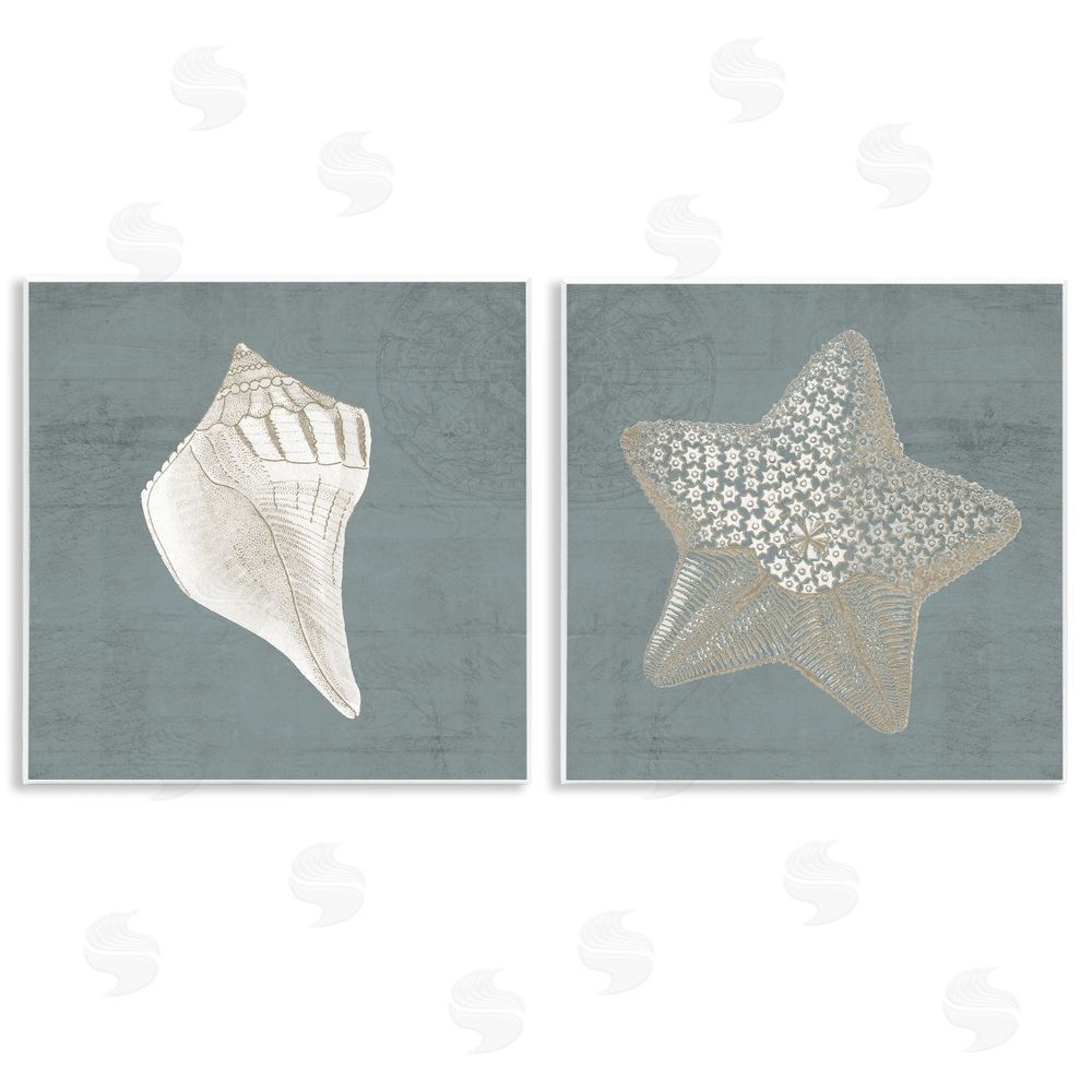 Piddix Sea Life Conch Starfish Nautical Wooden Wall Plaque Art Print