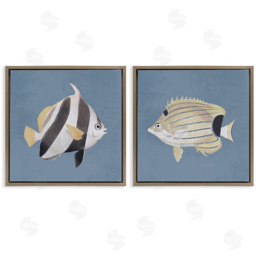 Piddix Marine Fish Underwater Sea Life Brown Floating Frame Canvas Wall Art Print