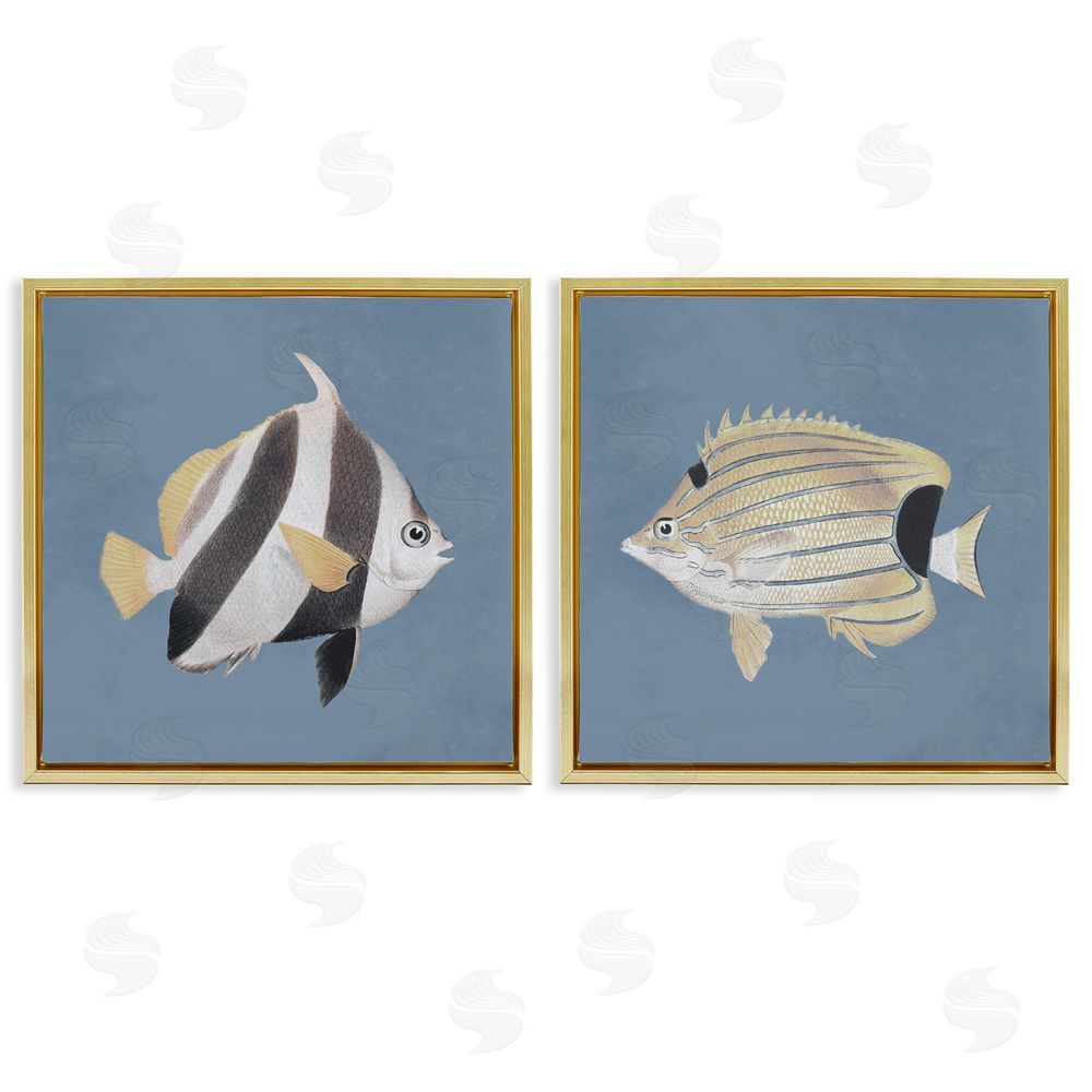 Piddix Marine Fish Underwater Sea Life Gold Floating Frame Canvas Wall Art Print