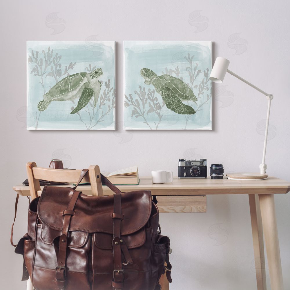 Lucille Price Underwater Sea Turtle Coral Landscape Canvas Wall Art Print in Room
