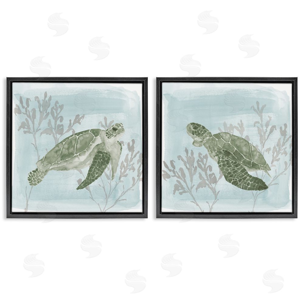 Lucille Price Underwater Sea Turtle Coral Landscape Black Floating Frame Canvas Wall Art Print