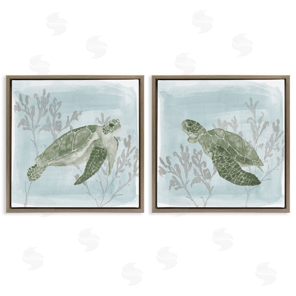 Lucille Price Underwater Sea Turtle Coral Landscape Brown Floating Frame Canvas Wall Art Print