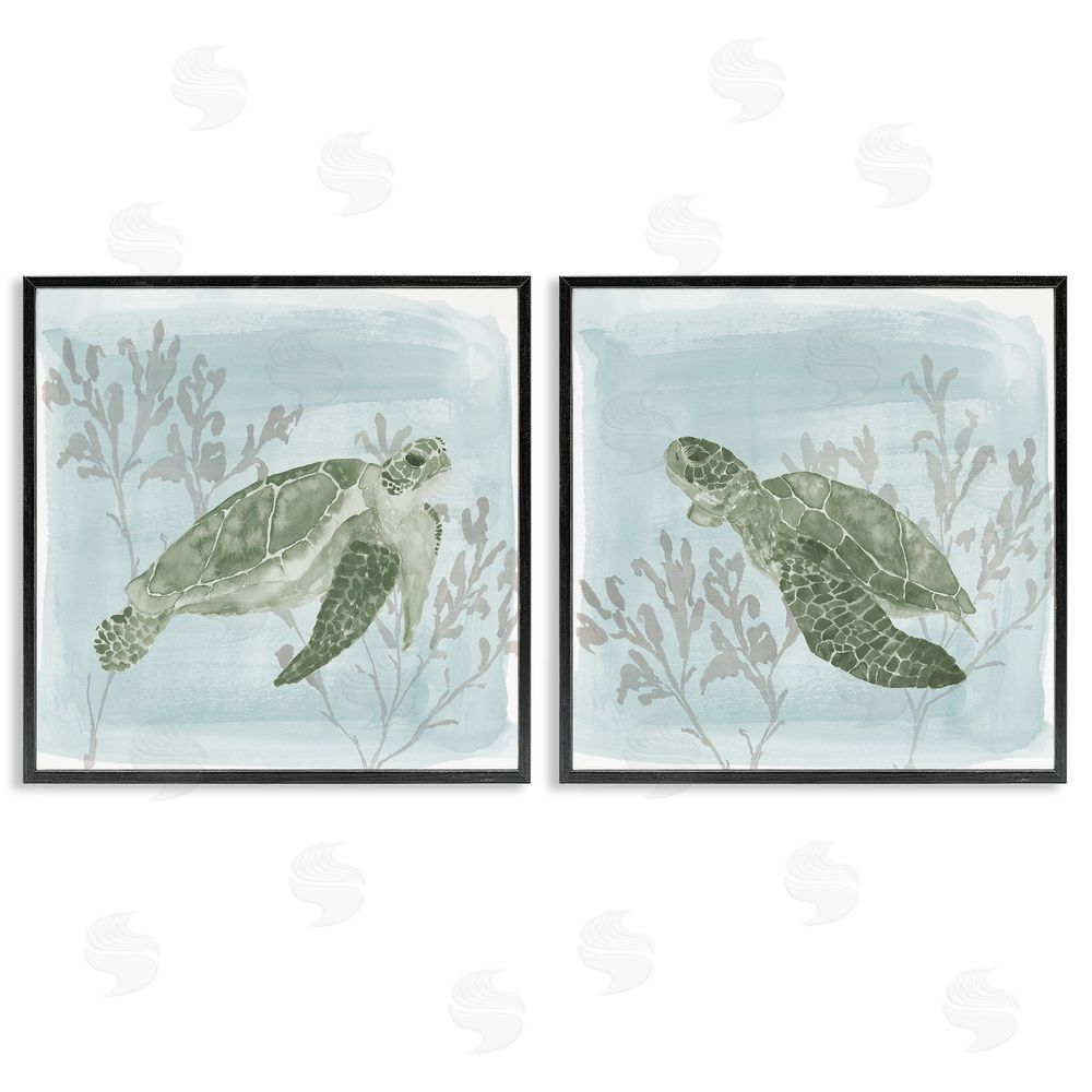 Lucille Price Underwater Sea Turtle Coral Landscape Black Framed Giclee Wall Art Print
