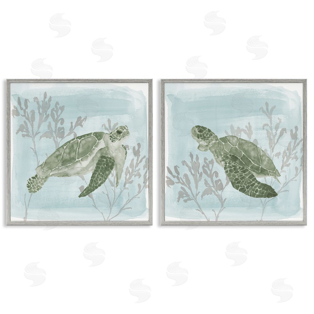 Lucille Price Underwater Sea Turtle Coral Landscape Gray Framed Giclee Wall Art Print