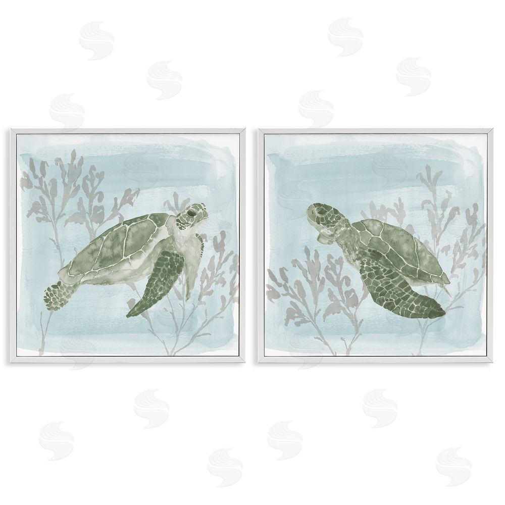 Lucille Price Underwater Sea Turtle Coral Landscape White Framed Giclee Wall Art Print