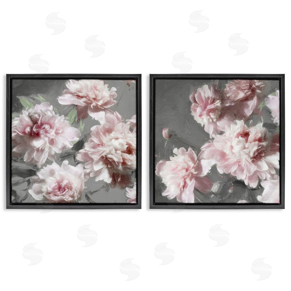 Shawna Sullivan Blooming Peony Petals Pink Nature Black Floating Frame Canvas Wall Art Print