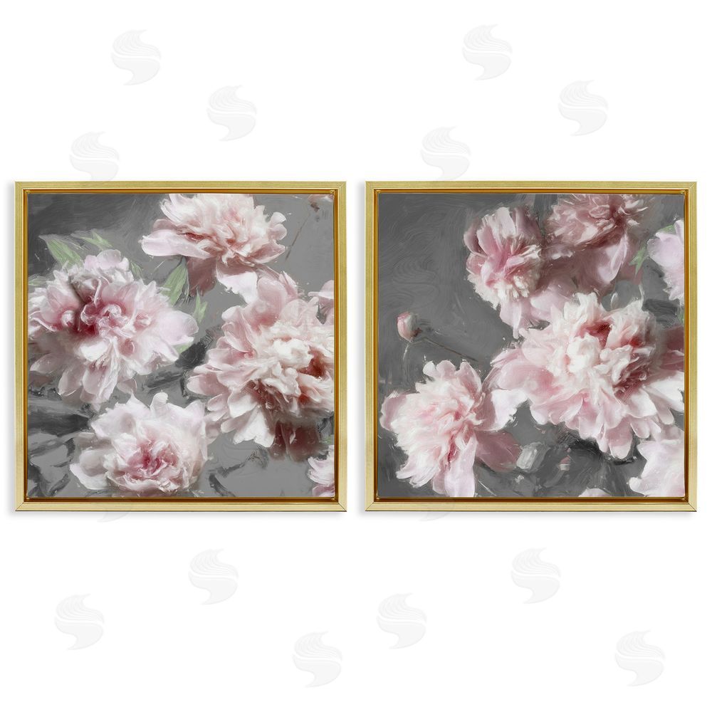 Shawna Sullivan Blooming Peony Petals Pink Nature Gold Floating Frame Canvas Wall Art Print
