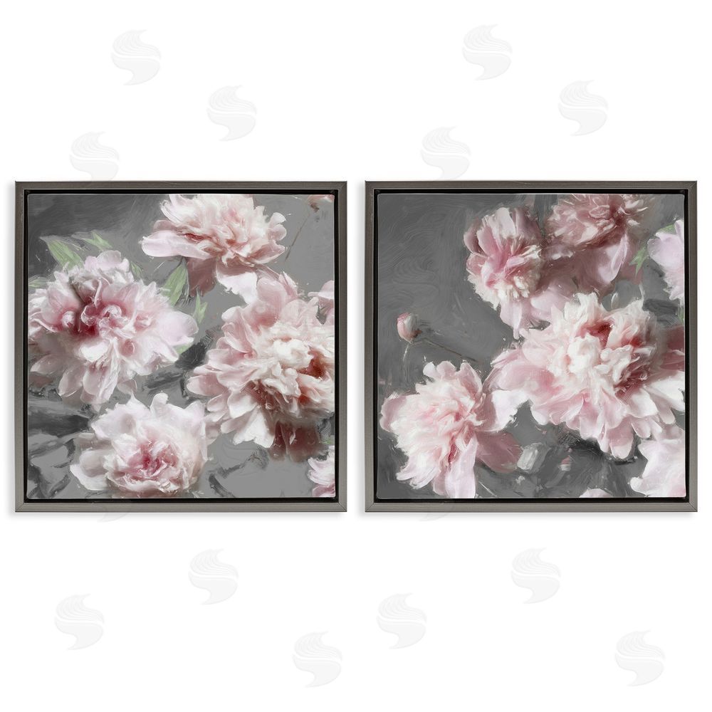 Shawna Sullivan Blooming Peony Petals Pink Nature Gray Floating Frame Canvas Wall Art Print