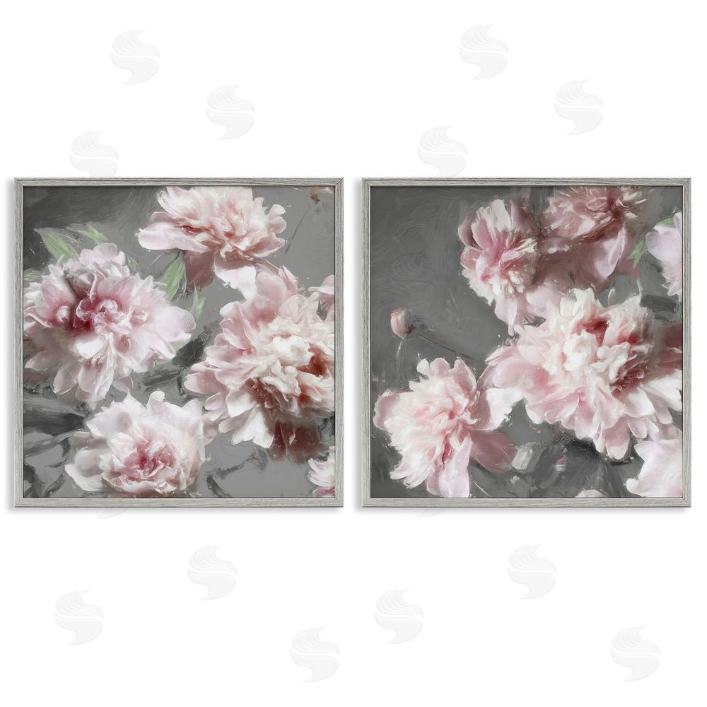 Shawna Sullivan Blooming Peony Petals Pink Nature Gray Framed Giclee Wall Art Print