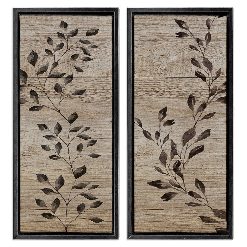 Yass Naffas Designs Rustic Botanical Winding Sprigs Black Floating Frame Canvas Wall Art Print