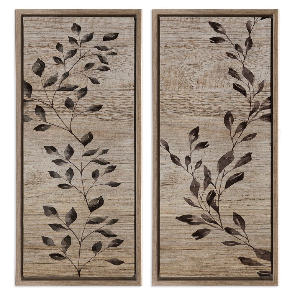 Yass Naffas Designs Rustic Botanical Winding Sprigs Brown Floating Frame Canvas Wall Art Print