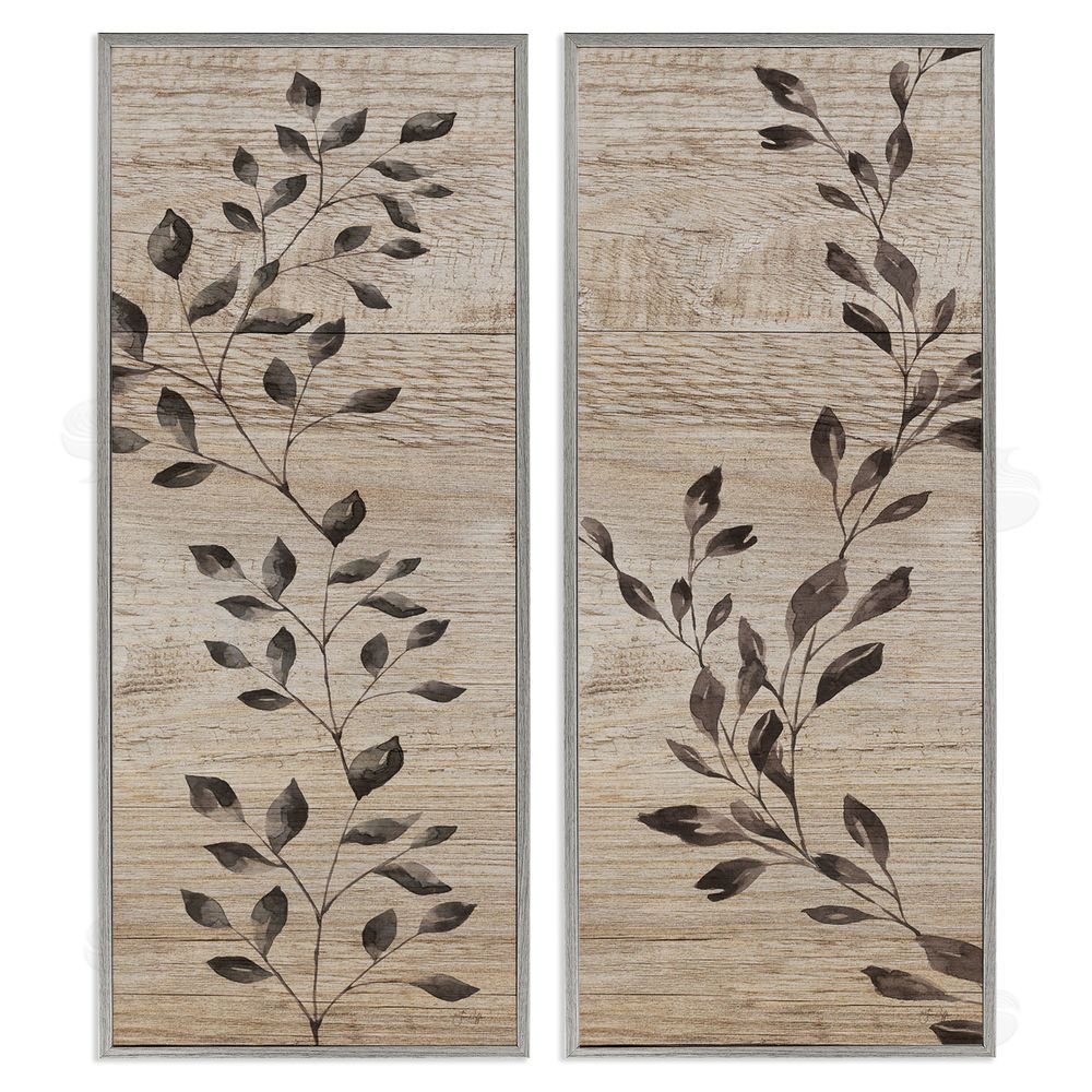 Yass Naffas Designs Rustic Botanical Winding Sprigs Gray Framed Giclee Wall Art Print