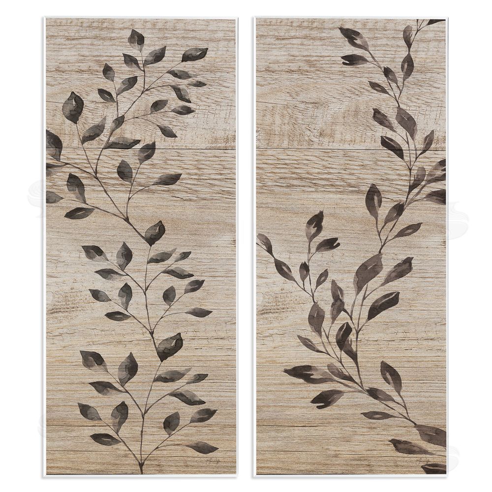 Yass Naffas Designs Rustic Botanical Winding Sprigs Wooden Wall Plaque Art Print