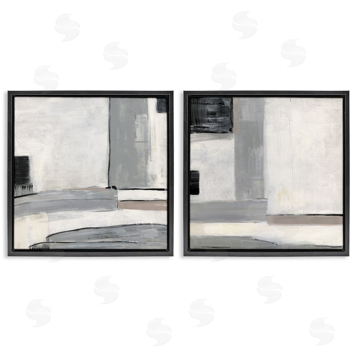 Industrial Abstract Grey Geometric Black Floating Frame Canvas Wall Art, Home Decor by Sally Swatland