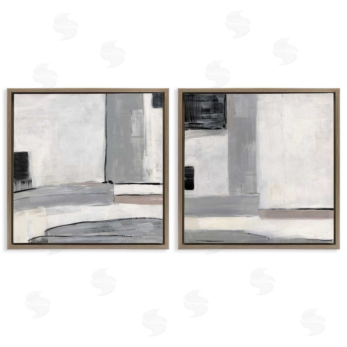 Industrial Abstract Grey Geometric Brown Floating Frame Canvas Wall Art, Home Decor by Sally Swatland