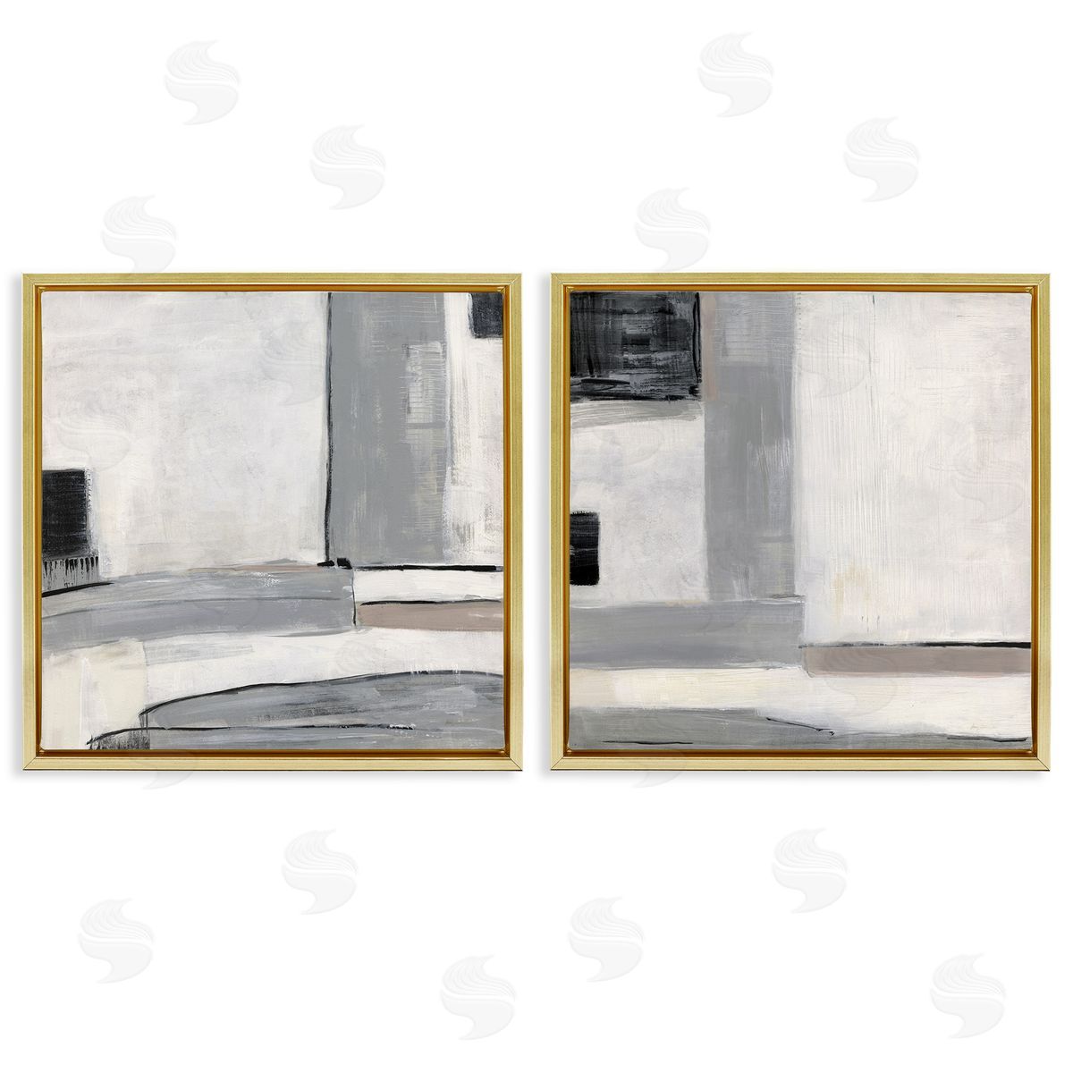 Industrial Abstract Grey Geometric Gold Floating Frame Canvas Wall Art, Home Decor by Sally Swatland