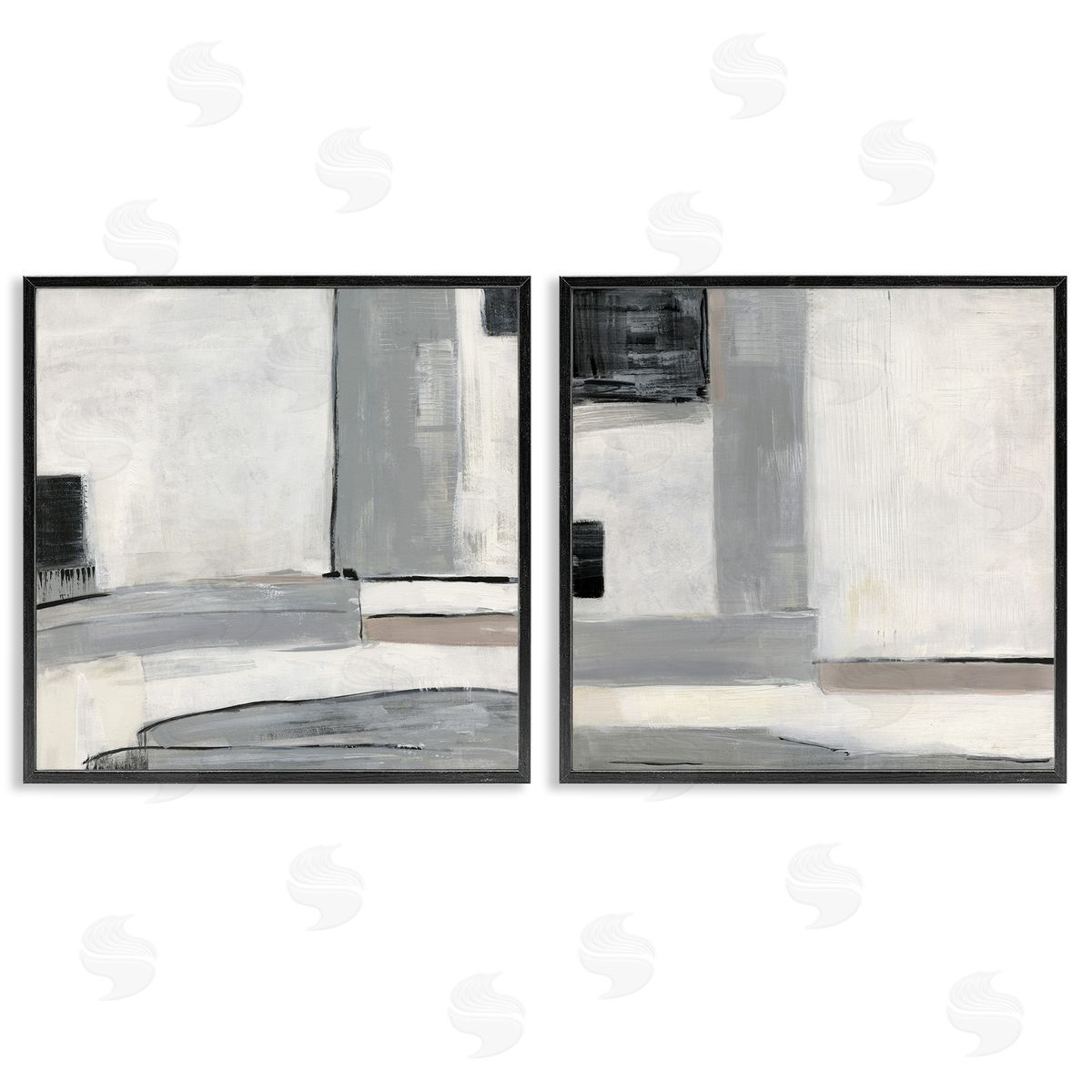Industrial Abstract Grey Geometric Black Frame Print Wall Art, Home Decor by Sally Swatland