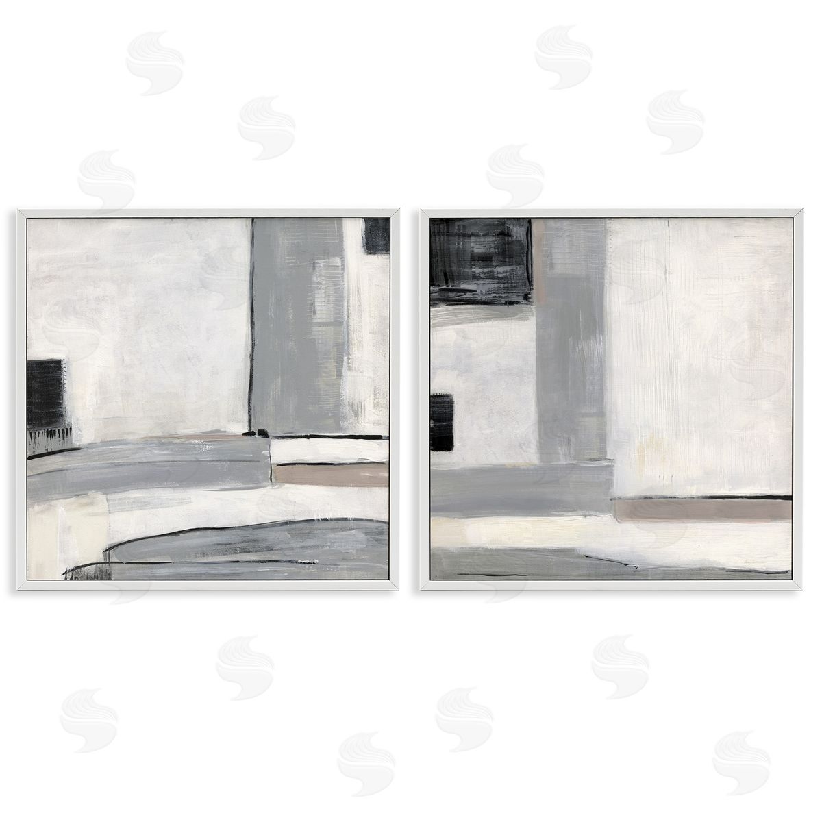 Industrial Abstract Grey Geometric White Frame Print Wall Art, Home Decor by Sally Swatland