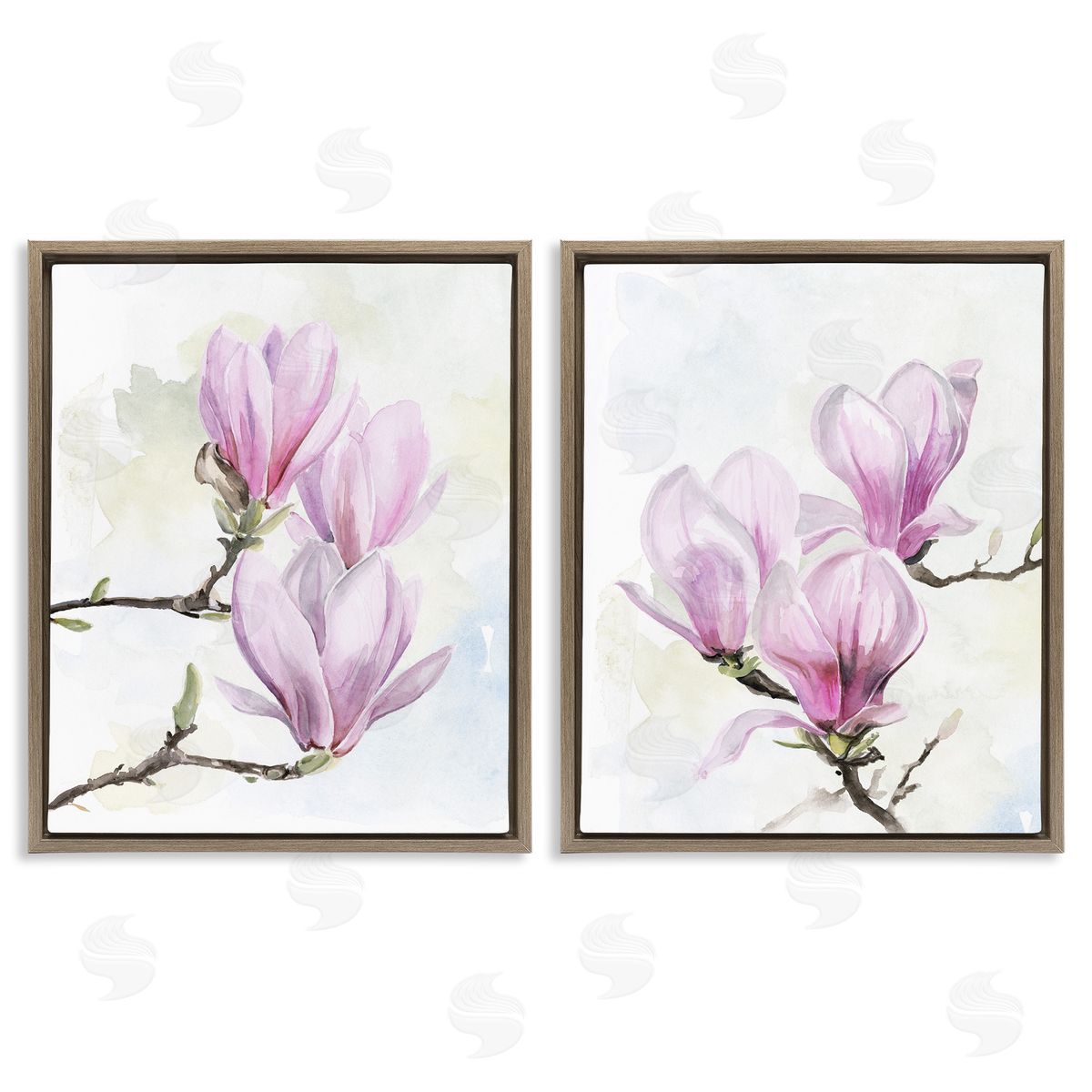 Pink Magnolia Flower Blossoms Brown Floating Frame Canvas Wall Art, Home Decor by Jennifer Paxton Parker