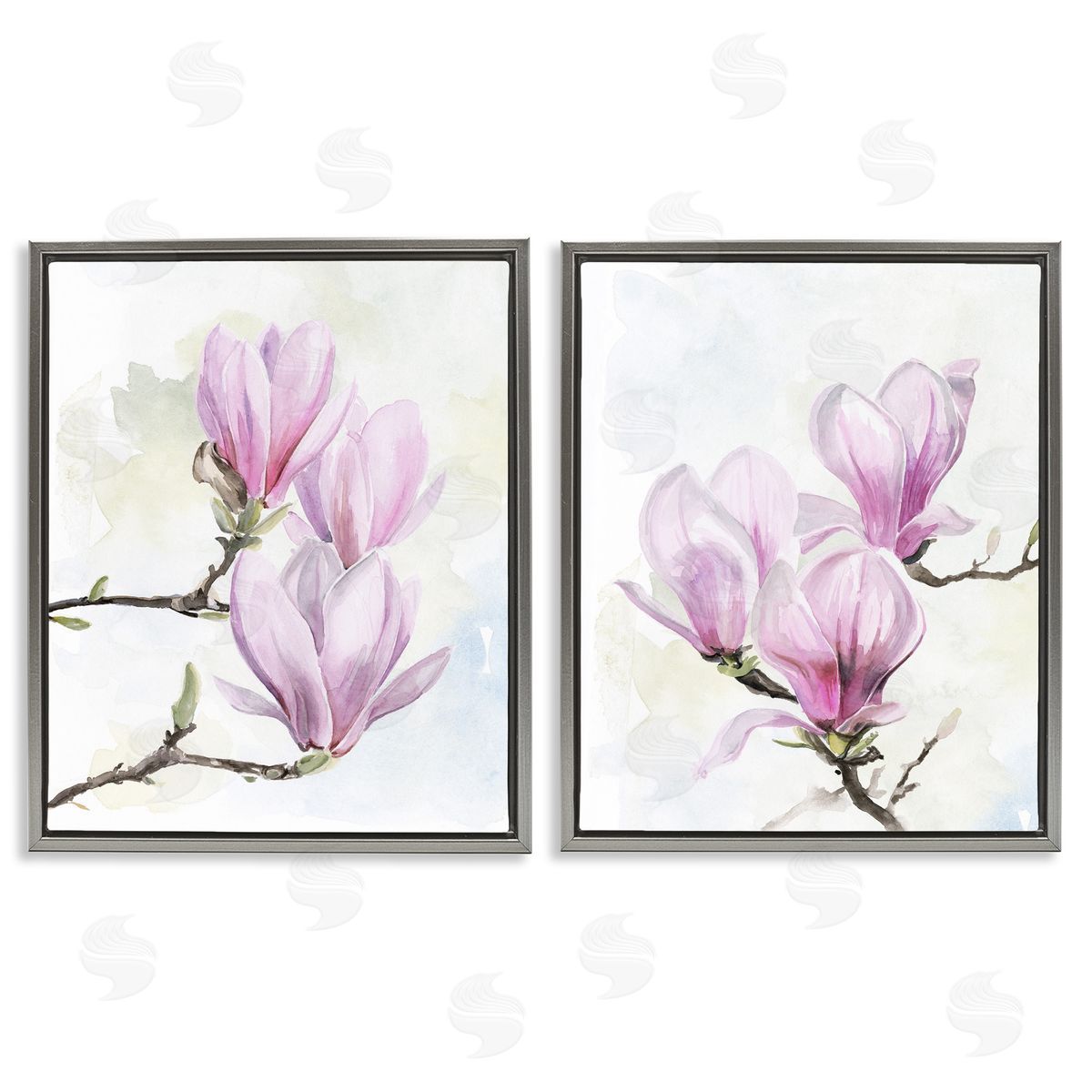 Pink Magnolia Flower Blossoms Grey Floating Frame Canvas Wall Art, Home Decor by Jennifer Paxton Parker