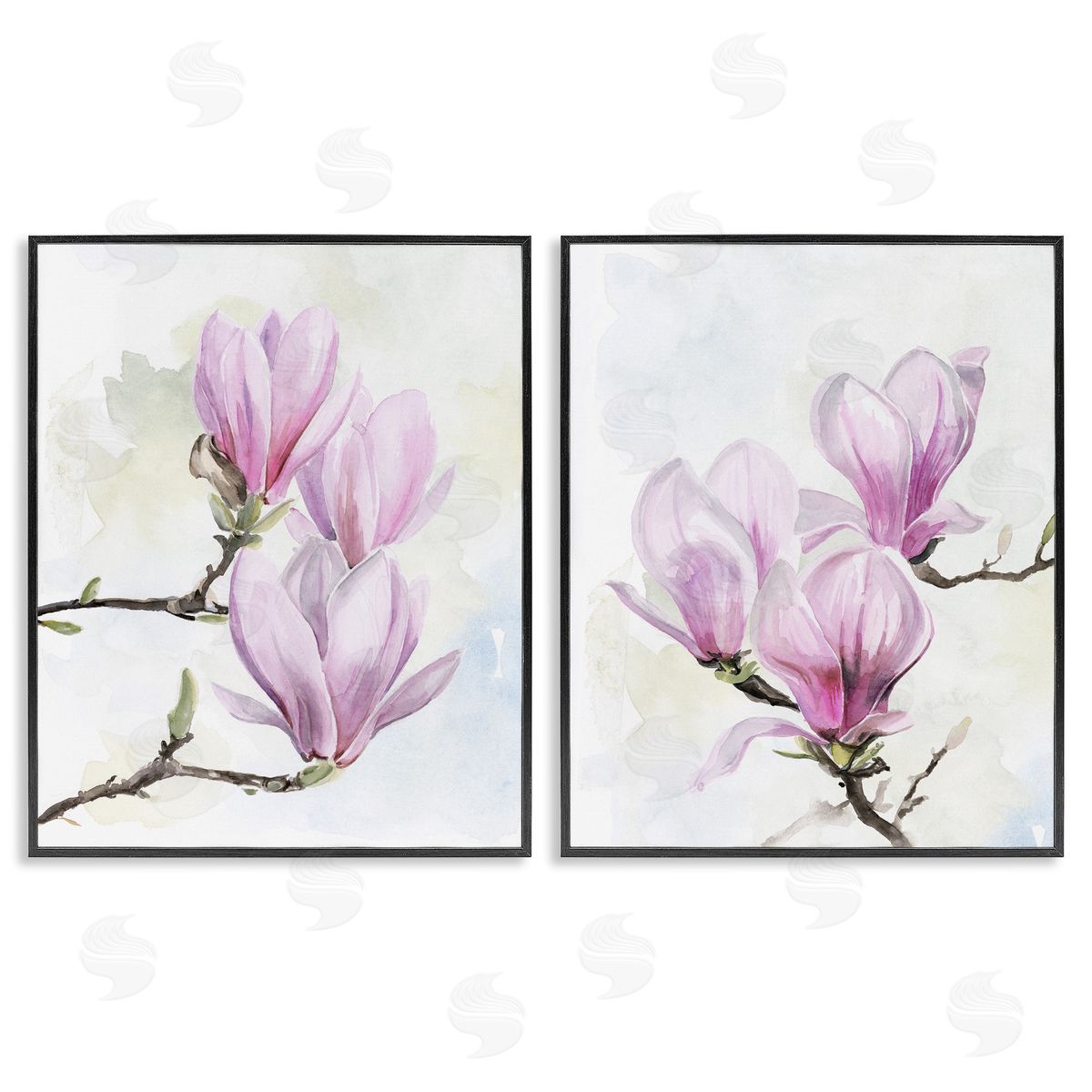 Pink Magnolia Flower Blossoms Black Frame Print Wall Art, Home Decor by Jennifer Paxton Parker