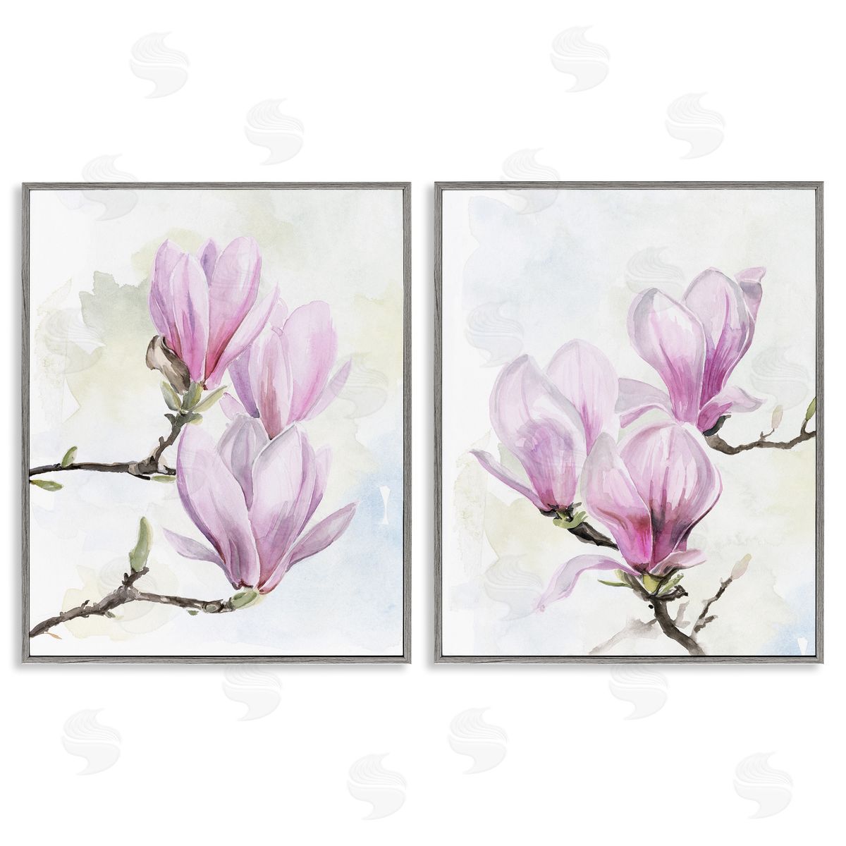 Pink Magnolia Flower Blossoms Grey Frame Print Wall Art, Home Decor by Jennifer Paxton Parker