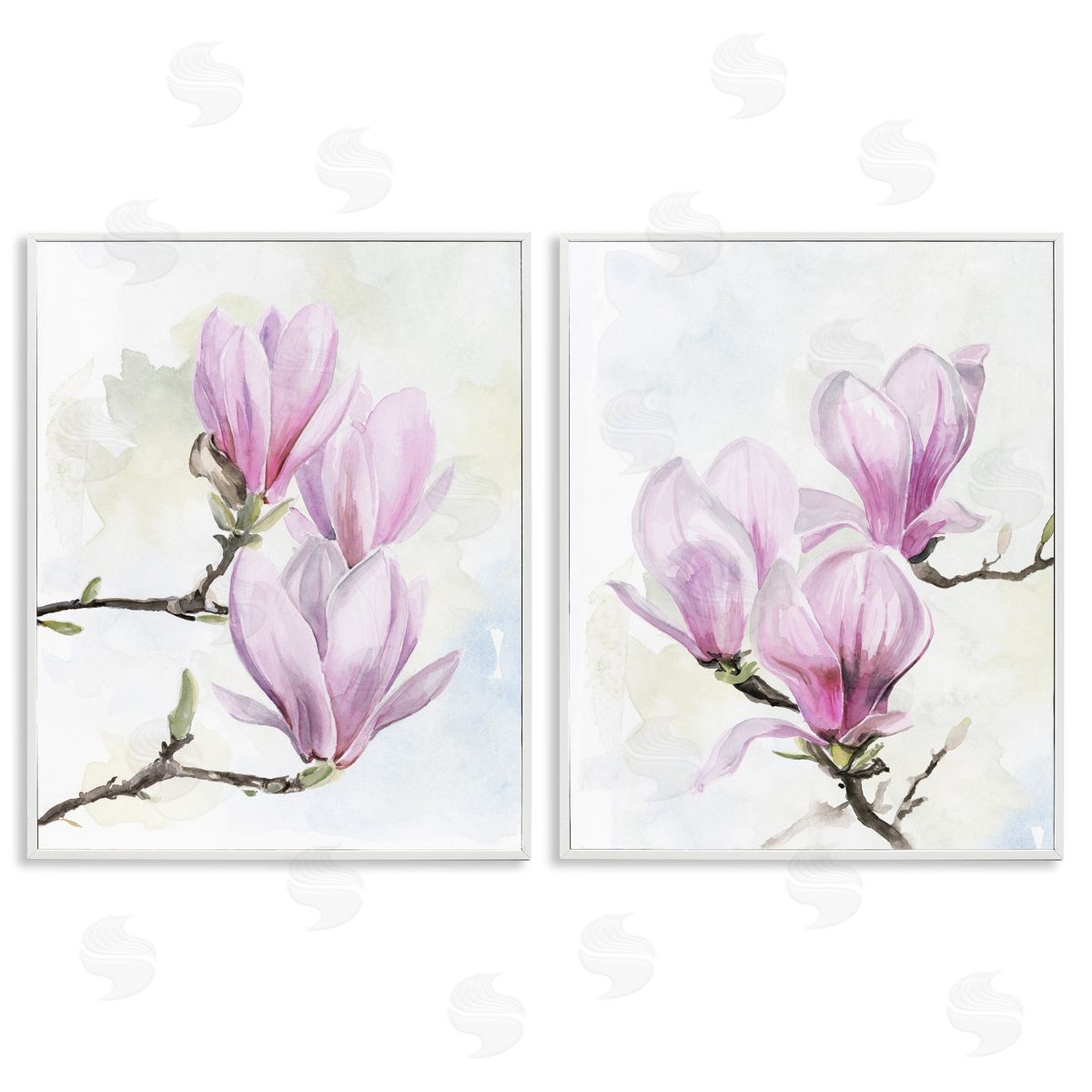 Pink Magnolia Flower Blossoms White Frame Print Wall Art, Home Decor by Jennifer Paxton Parker
