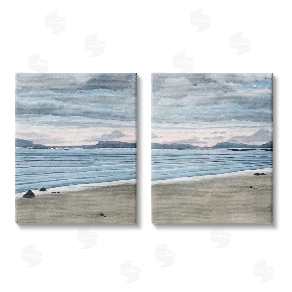 Grace Popp Cloudy Summer Beach Shore Watercolor Canvas Wall Art Print