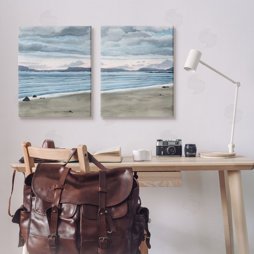 Grace Popp Cloudy Summer Beach Shore Watercolor Canvas Wall Art Print in Room