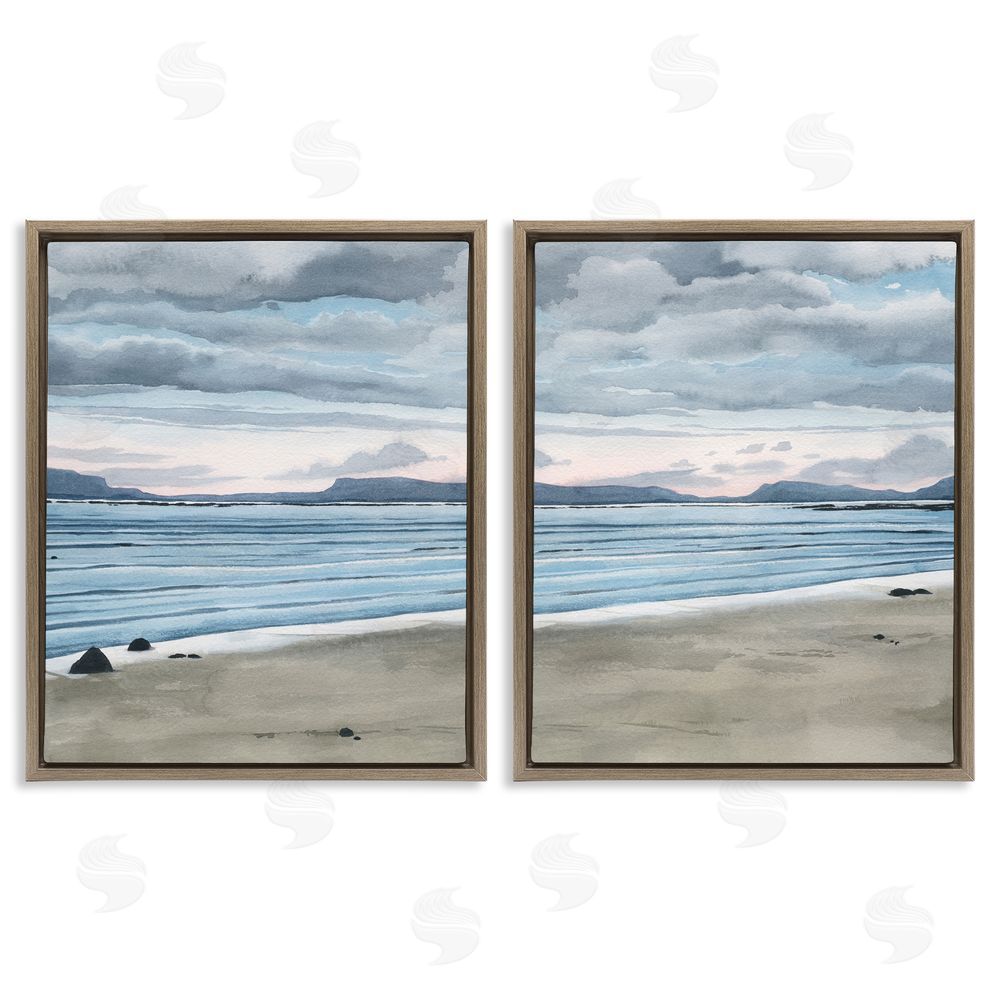 Grace Popp Cloudy Summer Beach Shore Watercolor Brown Floating Frame Canvas Wall Art Print