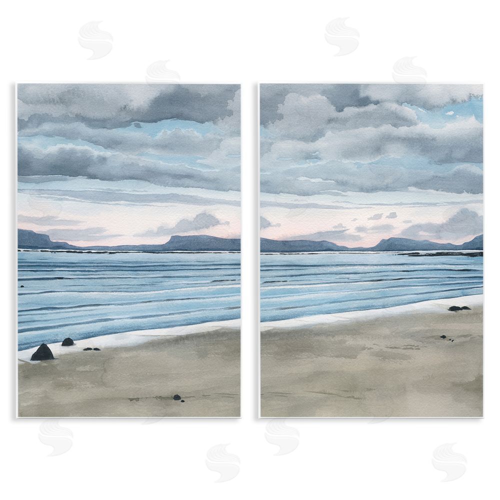 Grace Popp Cloudy Summer Beach Shore Watercolor Wooden Wall Plaque Art Print