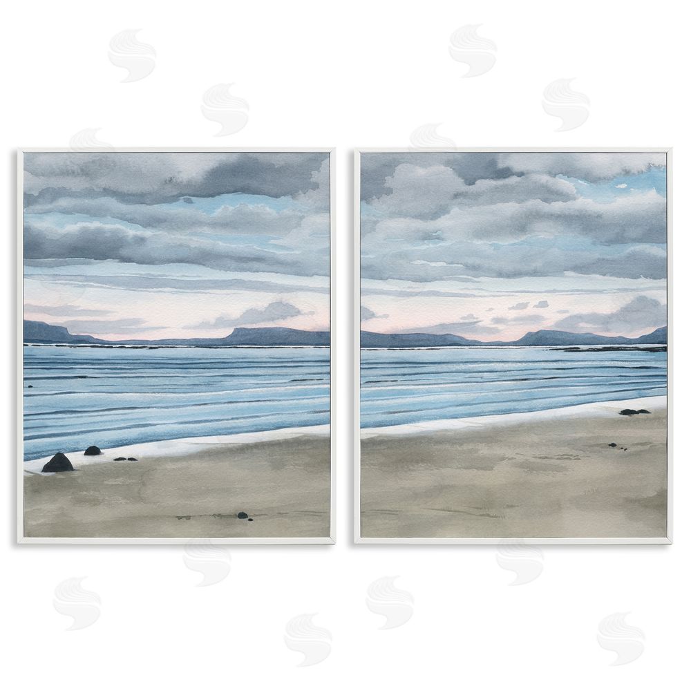 Grace Popp Cloudy Summer Beach Shore Watercolor White Framed Giclee Wall Art Print