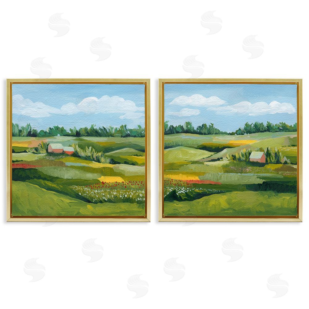 Grace Popp Rural Country Farm Pastures Gold Floating Frame Canvas Wall Art Print