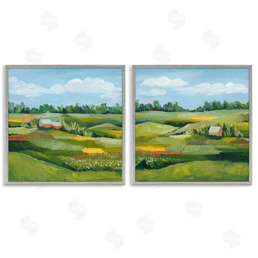 Grace Popp Rural Country Farm Pastures Gray Framed Giclee Wall Art Print