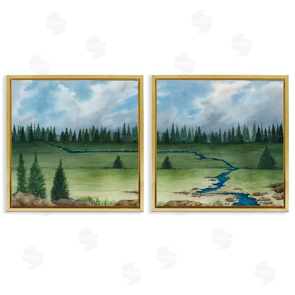 Grace Popp Distant Stream Trees Nature Landscape Gold Floating Frame Canvas Wall Art Print