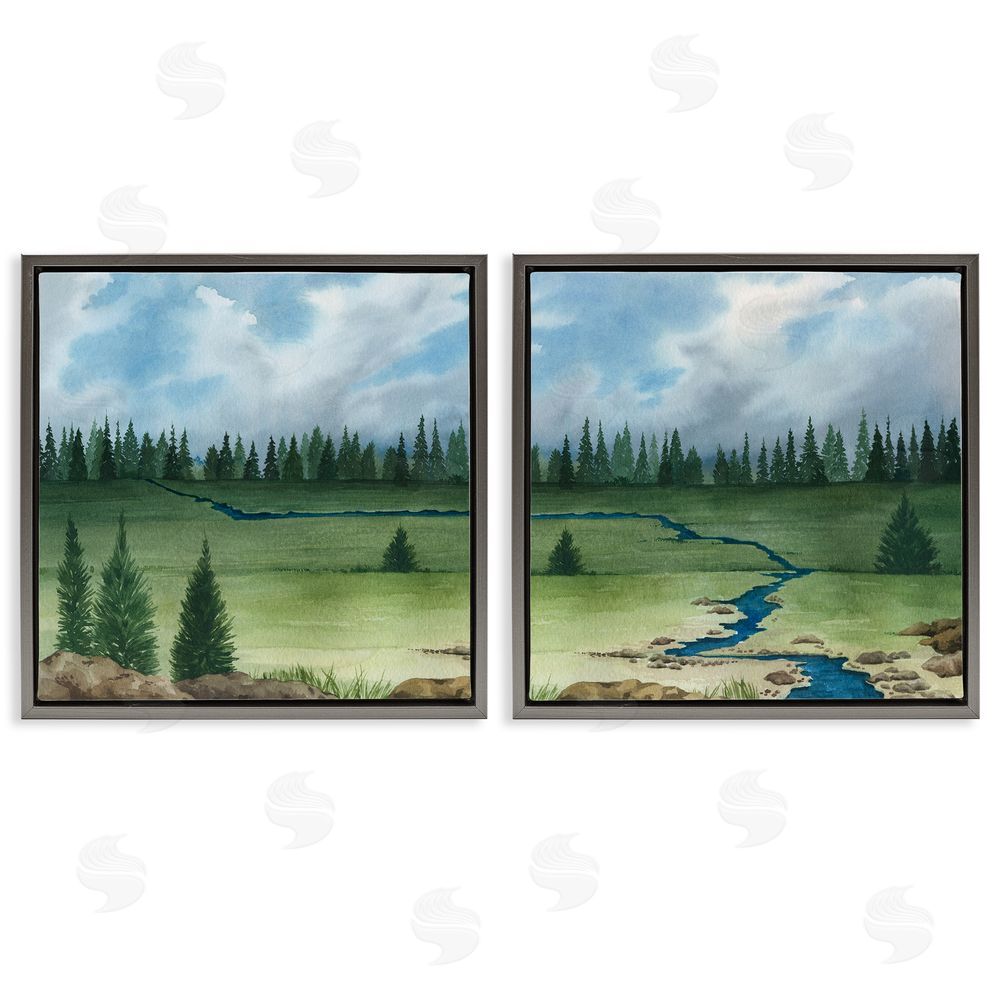 Grace Popp Distant Stream Trees Nature Landscape Gray Floating Frame Canvas Wall Art Print