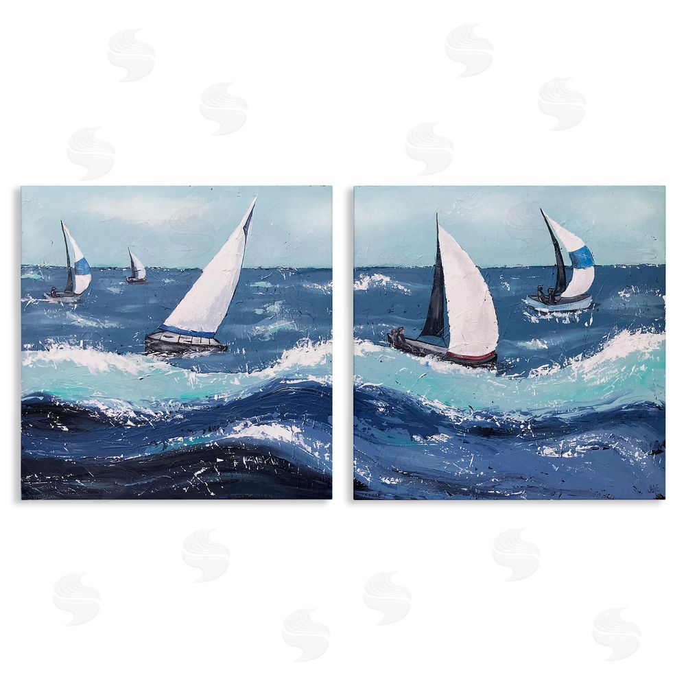 Jade Reynolds Sailboats Rough Ocean Waves Splash Canvas Wall Art Print