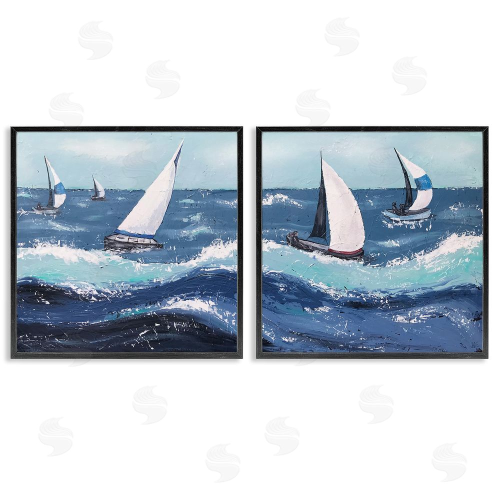 Jade Reynolds Sailboats Rough Ocean Waves Splash Black Framed Giclee Wall Art Print