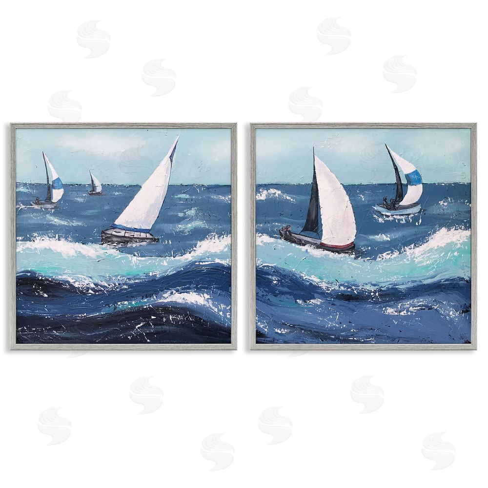 Jade Reynolds Sailboats Rough Ocean Waves Splash Gray Framed Giclee Wall Art Print