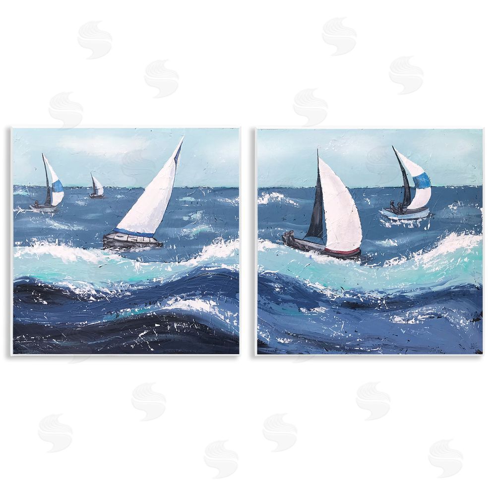 Jade Reynolds Sailboats Rough Ocean Waves Splash Wooden Wall Plaque Art Print