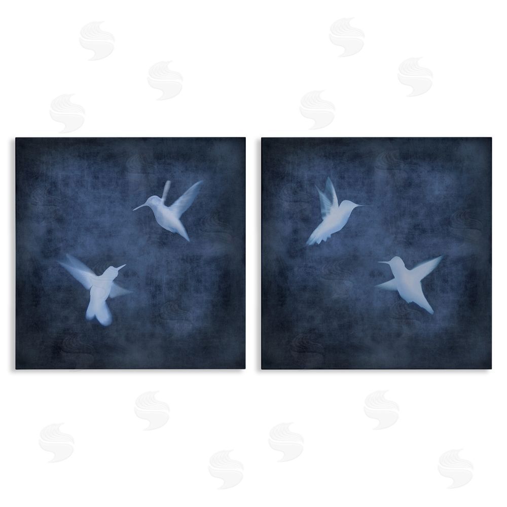 Chris Donovan Modern Blue Birds Flying Silhouettes Canvas Wall Art Print