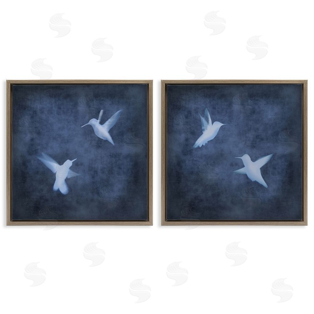 Chris Donovan Modern Blue Birds Flying Silhouettes Brown Floating Frame Canvas Wall Art Print