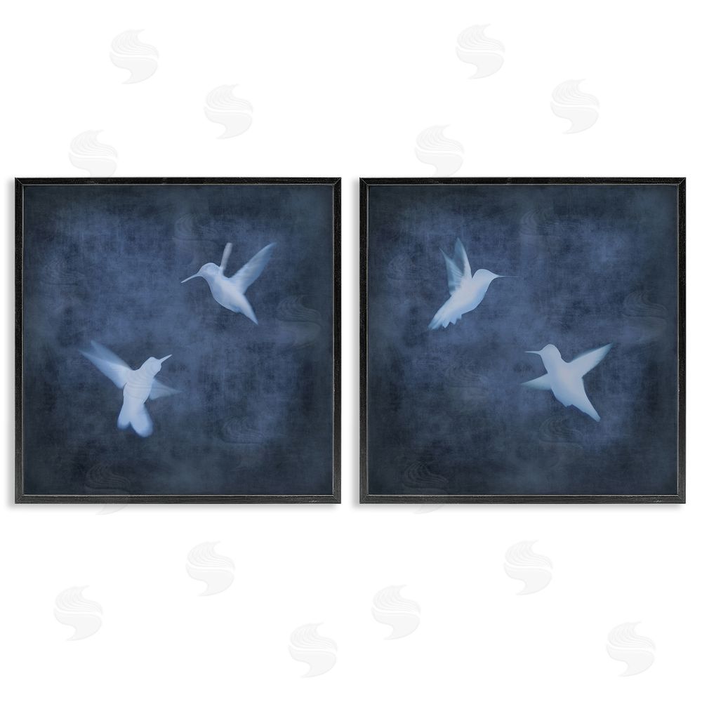 Chris Donovan Modern Blue Birds Flying Silhouettes Black Framed Giclee Wall Art Print
