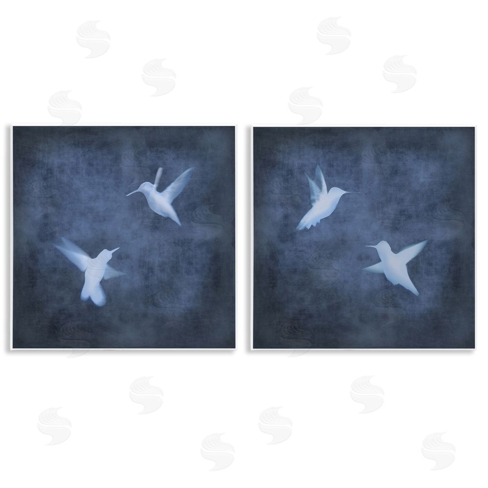 Chris Donovan Modern Blue Birds Flying Silhouettes Wooden Wall Plaque Art Print