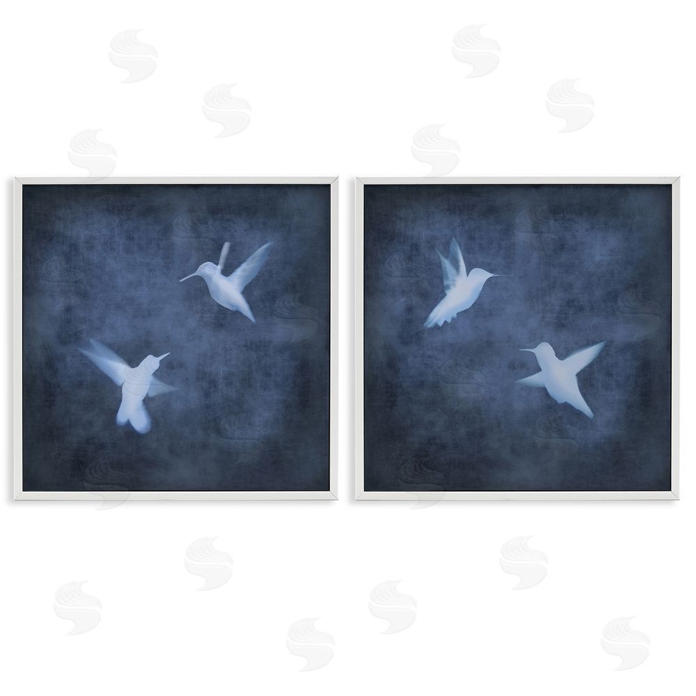 Chris Donovan Modern Blue Birds Flying Silhouettes White Framed Giclee Wall Art Print